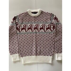 Large Vintage Christopher Rand Red and White Deer Sweater